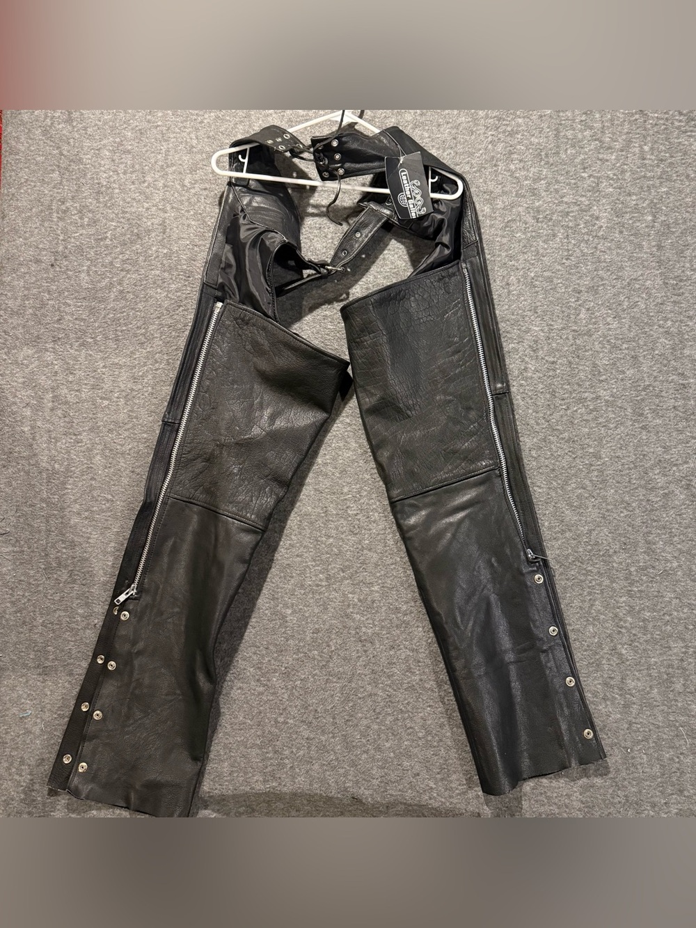 Leather Gallery Chaps Adult Mens XS Black Lined Motorcycle Riding Buckle Heavy